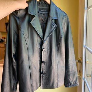 Jones New York womens black leather jacket